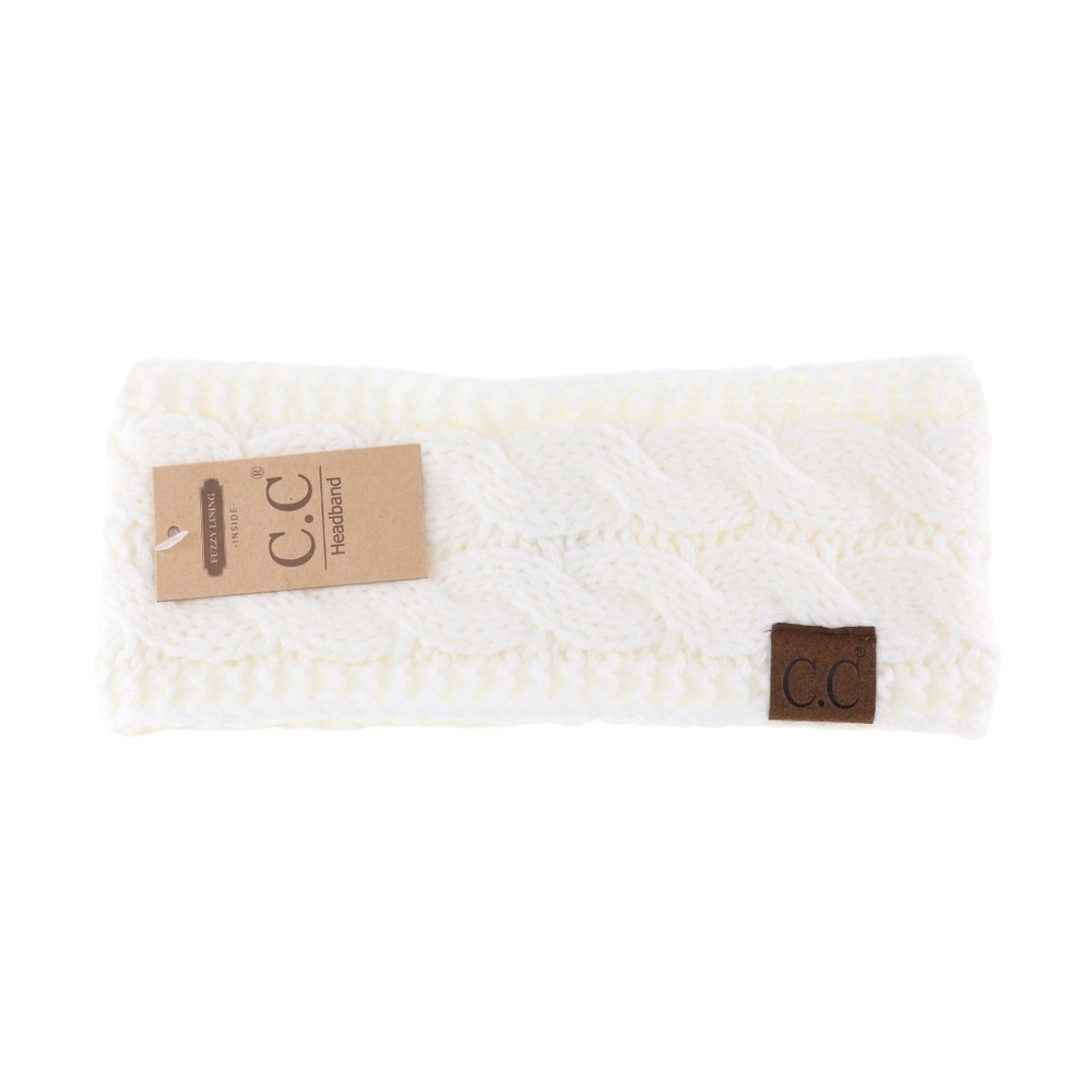 C.C Adults White Cable Knit Headband
